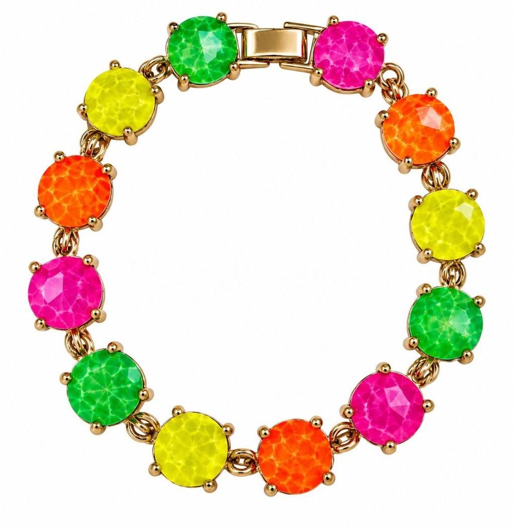 Neon Multicolor Crackle Stone Gold Tone Link Statement Bracelet